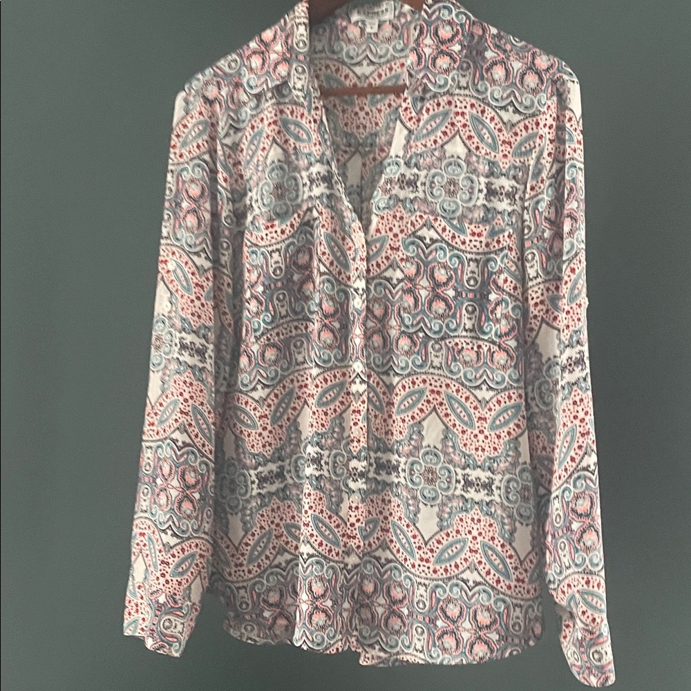Express Multicolor Patterned Blouse Neon Color De… - image 1